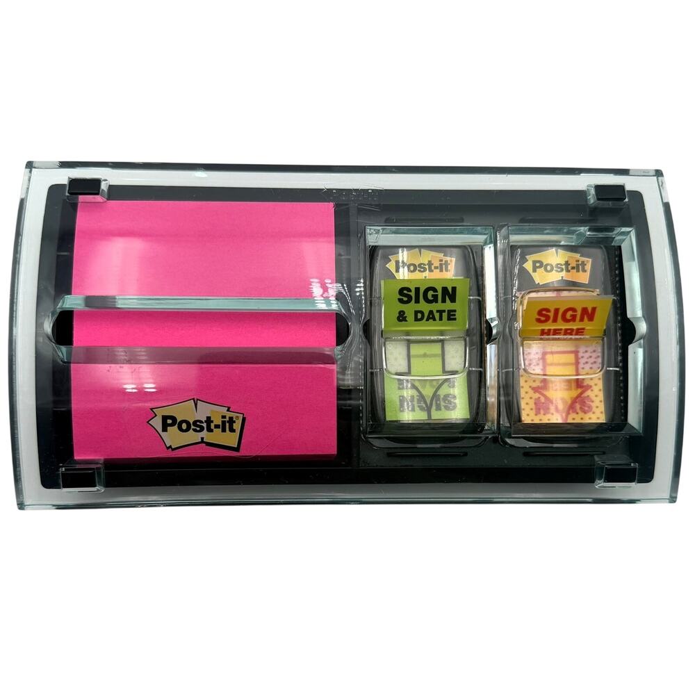 3M Post-it Pop Up Sticky Note and Flag Dispenser Clear Acrylic Black Base DS100